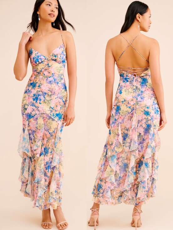 For Love And Lemons Dresses & Skirts - For Love & Lemons Pink Elea Floral Maxi Ruffle Dress